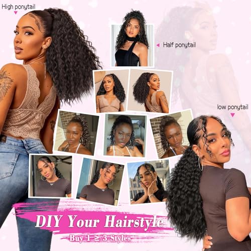 QGZ Ponytail Extension Drawstring Ponytail for Black Women 18 Inch Synthetic Long Afro Curly Fluffy Ponytail for Daily Use(Black)