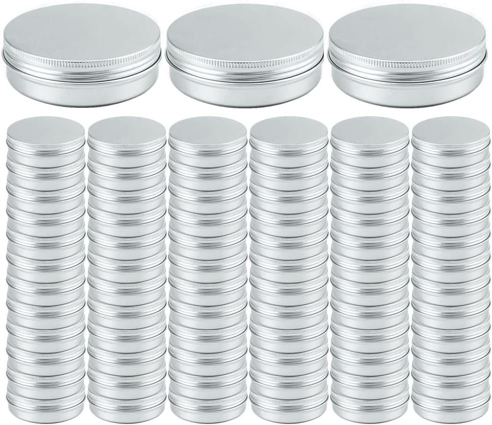 2oz Aluminum Empty Storage Screw-top Tin Jars with Lids, 75PCS Round Candle Cans, Refillable Cosmetic Containers for Lip Balm, Shea Butter, Salves, Silver