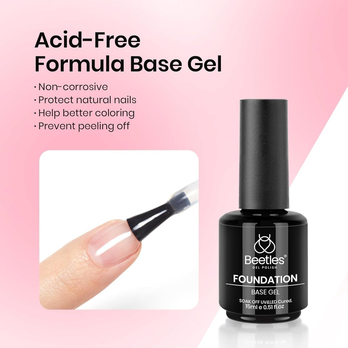 beetles Gel Polish 3 Pcs 15ml No Wipe Gel Top and Base Coat Bubble Bath Gel Polish Soak Off Uv Lamp-Long Lasting Glossy Top Base Gel Milky Pink Gel Nail Polish Jelly Gel Polish Set for Women