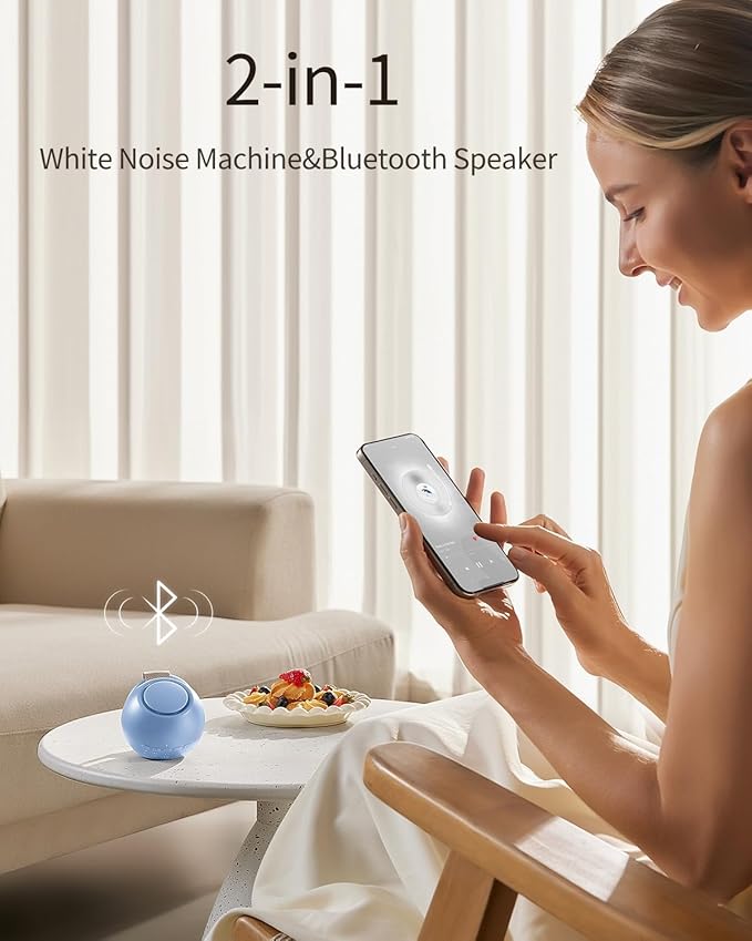 2025 Mom's Choice Awards, Portable Sound Machine for Baby Adult, Smart Cry Detection, 18 Soothing Sound, Bluetooth Rechargeable White Noise Machine for Home Office Travel, Nursery Light, Blue