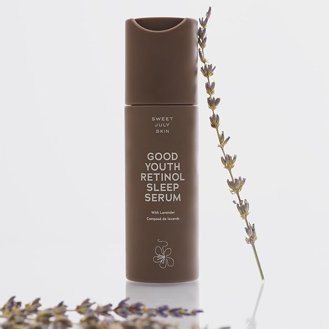 SWEET JULY SKIN Good Youth Retinol Sleep Serum, Lavender,Retinol, Lactic Acid, Turmeric Root Oil, Gently Reset & Renew, Hydrating, Clean & Fragrance Free 1 Fl oz