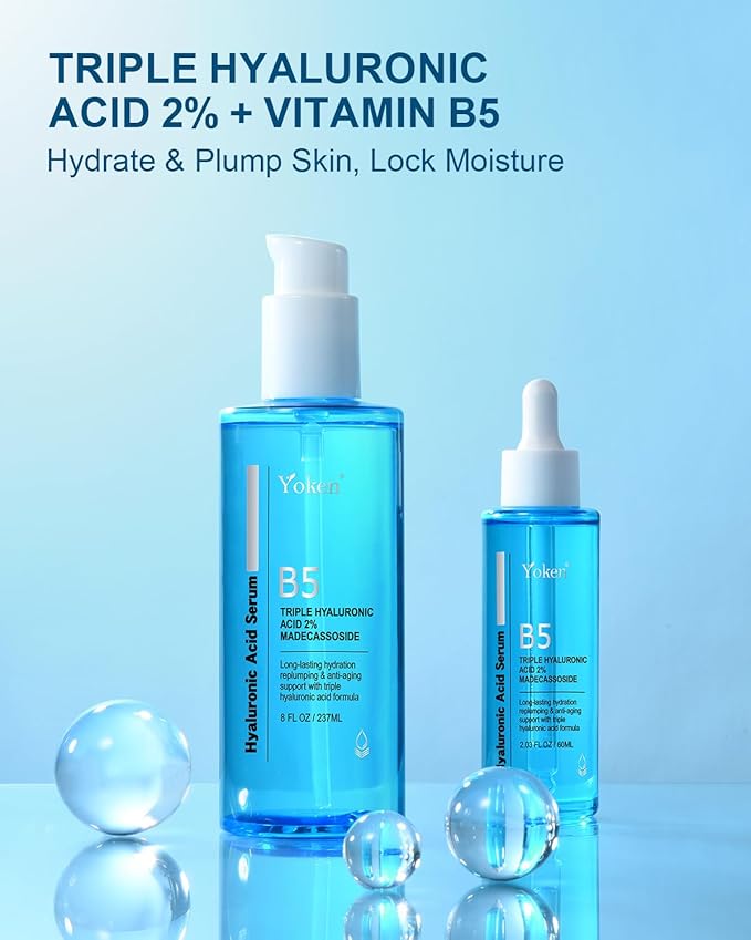 EWG Verified Hyaluronic Acid Serum for Face 8 + 2 fl oz, Vitamin B5 & Triple Pure Hyaluronic Acid 2%, Anti-aging Facial Serum for Fine Line Wrinkle Hydrating Serum Plump Dry Skin Fragrance-Free