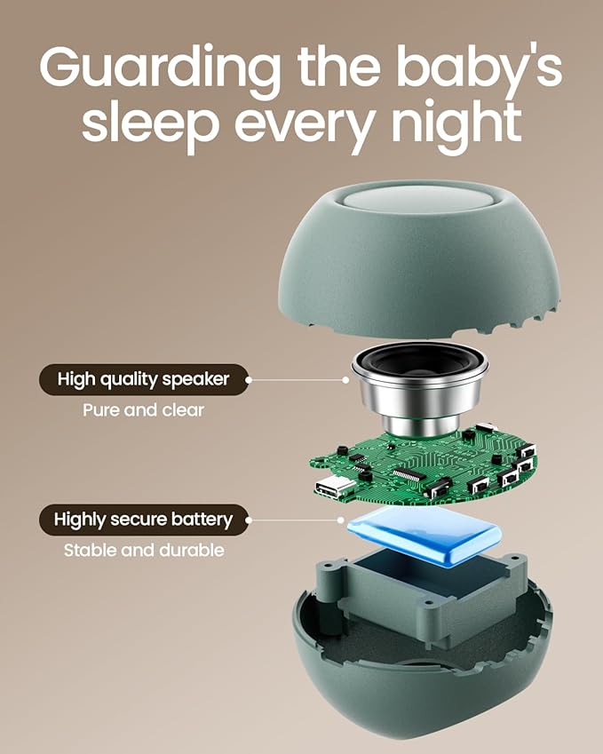 2025 Mom's Choice Awards, Portable Sound Machine for Baby Adult, Smart Cry Detection, 18 Soothing Sound, Bluetooth Rechargeable White Noise Machine for Home Office Travel, Nursery Light, Cyan