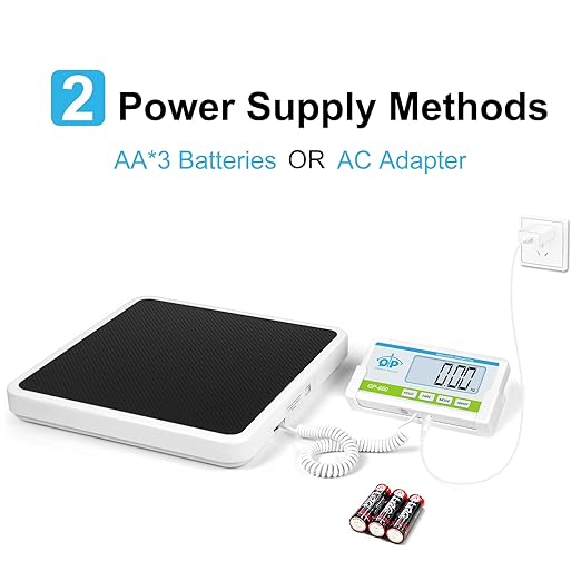 QP Medical Scale, 660lb x 10g/20g/50g High Accuracy Medical Grade Scale, Scale for Body Weight with Stainless Steel Platform, Digital Weight Scale, Switchable kg/oz/lb, Battery & AC Adapter Included