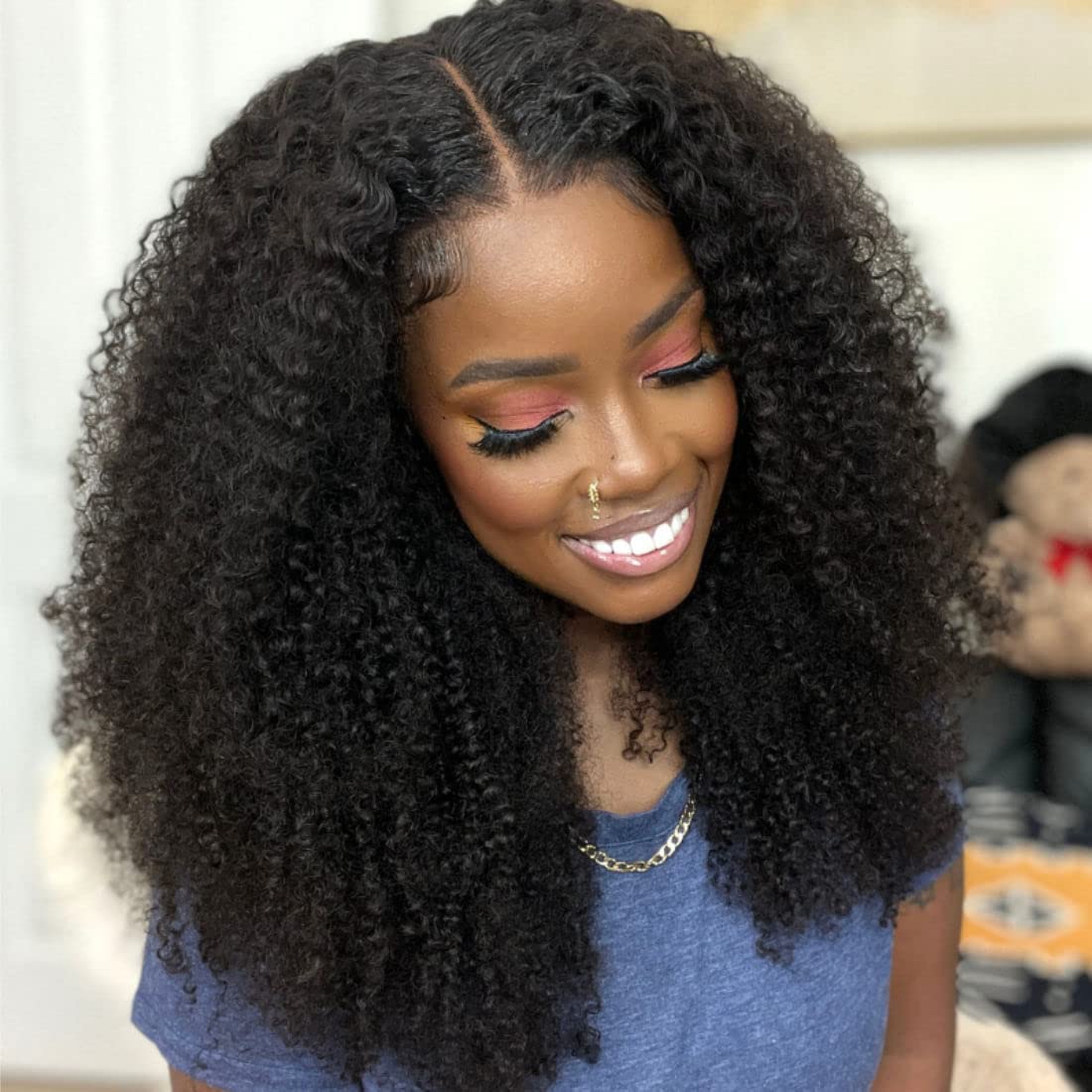Ladoux HD 13x6 Kinky Curly Lace Front Wigs for Women 12A Brazilian Human Hair 180% Density Pre Plucked With Baby Hair Transparent Lace Frontal Wigs 30Inch Kinky Curly Wigs