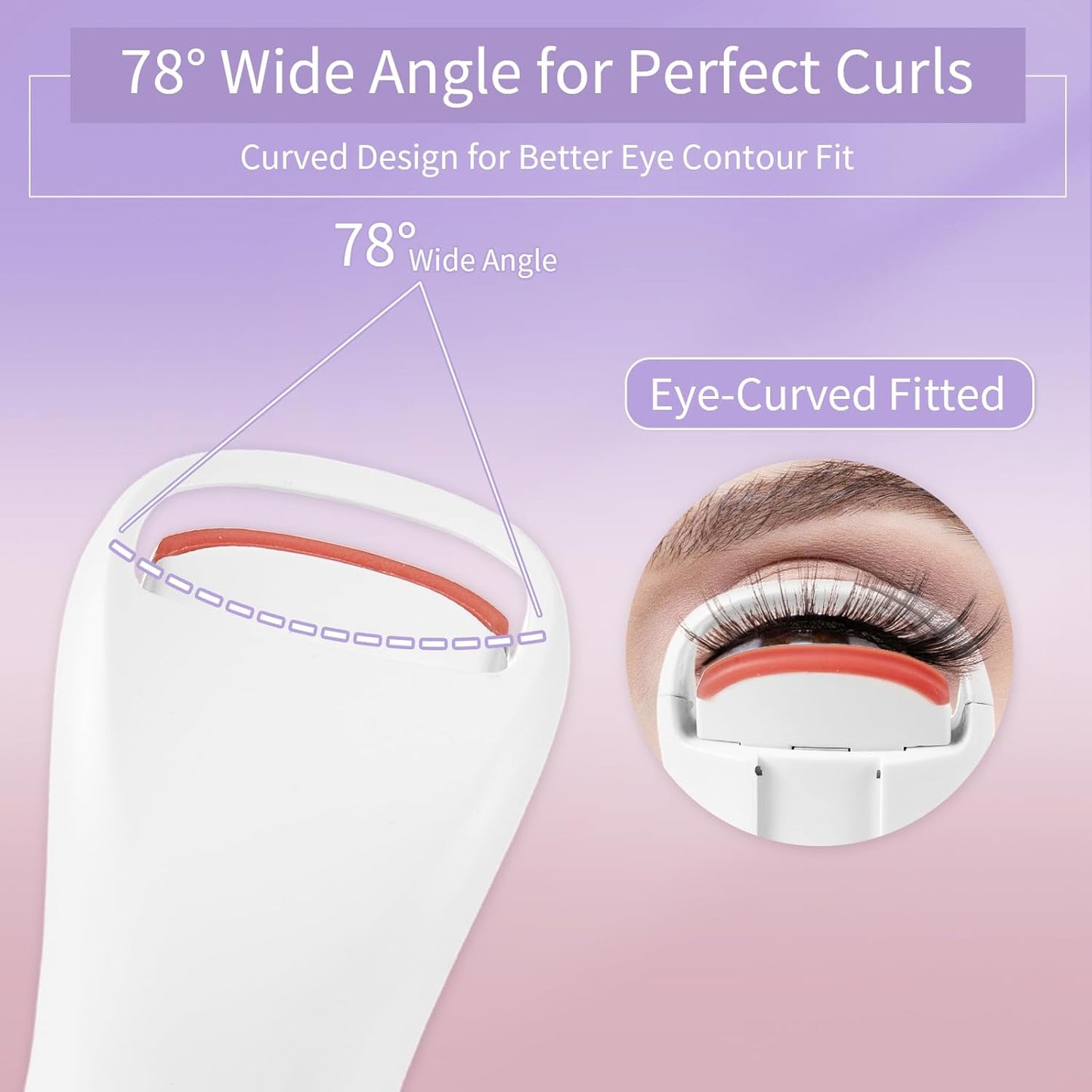 Heated Eyelash Curlers, Rechargeable Electric Eyelash Curler with Dual-Arc Design & 2 Adjustable Temperature - Safe Gentle Heated Lash Curler for Natural Curl Perfect Fit for Women WH74