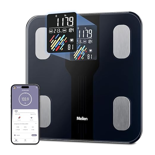 Scale for Body Weight,High Precision Digital Body Fat Analyzer, VA Large LED Smart Bathroom Scale, with BMI Heart Rate, 15 Body Composition, Sync Fitness App, Maximum Measuring Range 400lb