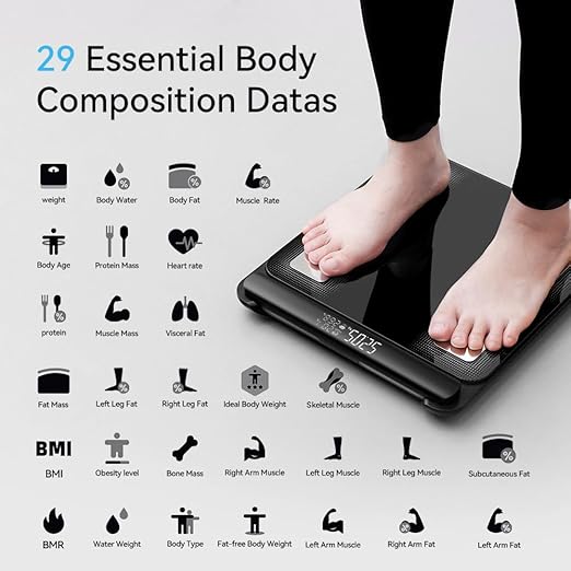 Fitdays Smart Body Fat Scale | Advanced 8-Electrode Technology for BMI/20+ Body Metrics | Full-Color LED & High Precision | Bathroom Weight Scale for Fitness/Weight Loss | (FG2202WB-BLACK)