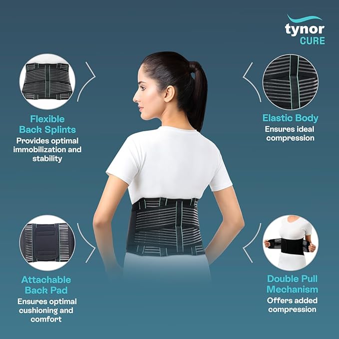 TYNOR Back Support Belt, Back Brace for Lower Back Pain,Breathable Lumbar Support Belt for Men & Women, Herniated Disc, Scoliosis & Lifting, Adjustable Straps with Lumbar Pad (XL, Premium Black)