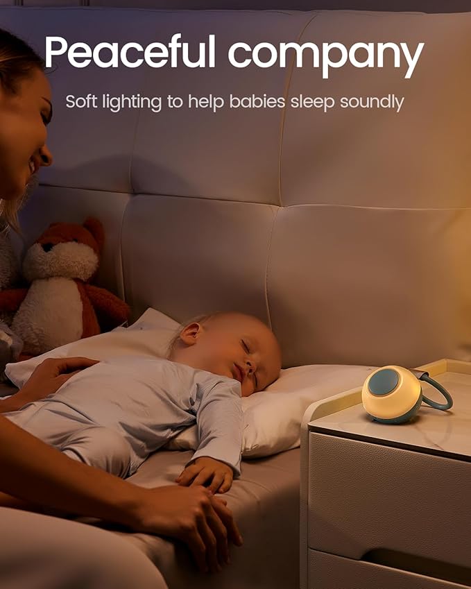 2025 Mom's Choice Awards, Portable Sound Machine for Baby Adult, Smart Cry Detection, 18 Soothing Sound, Bluetooth Rechargeable White Noise Machine for Home Office Travel, Nursery Light, Cyan