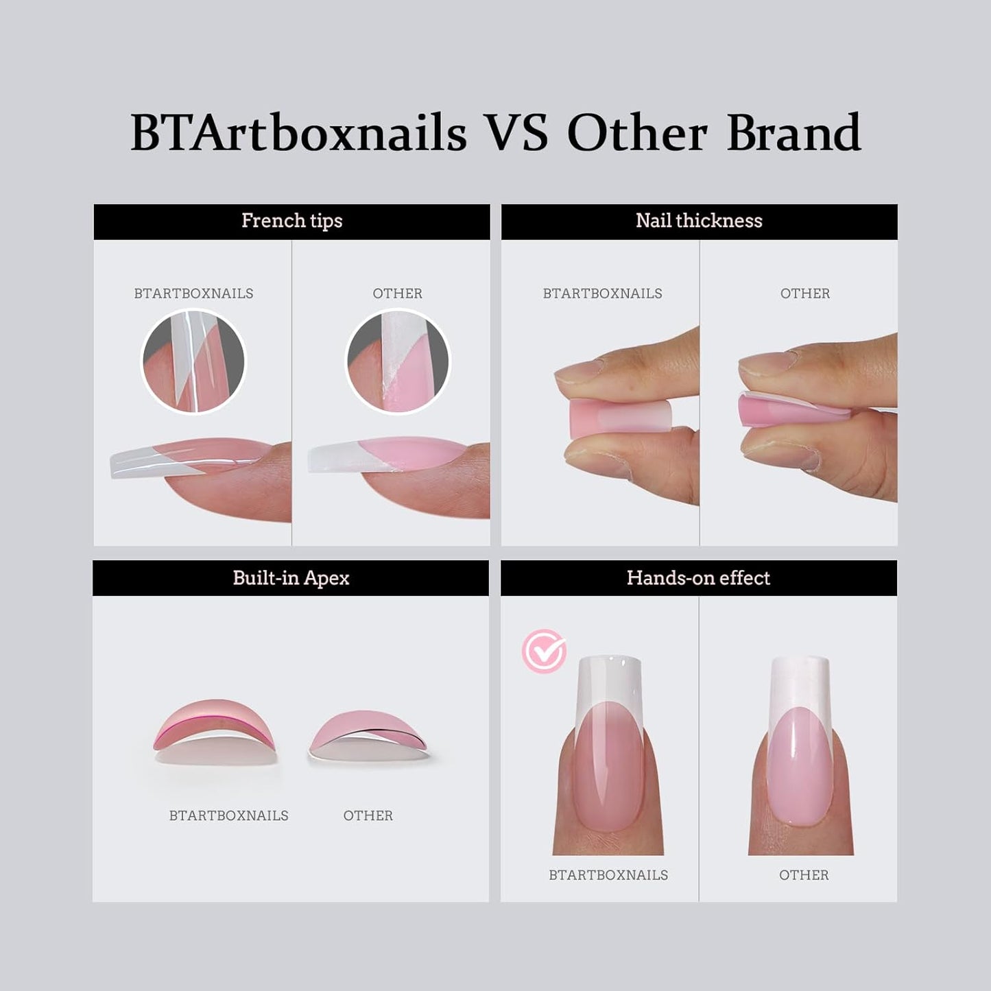 BTArtboxnails Black French Press On Nails - XCOATTIPS French Series Short Square Nails, Soft Gel Nail Tips, French Tips Press On Nails Soak Off Acrylic Fake Nails Glue On Nails