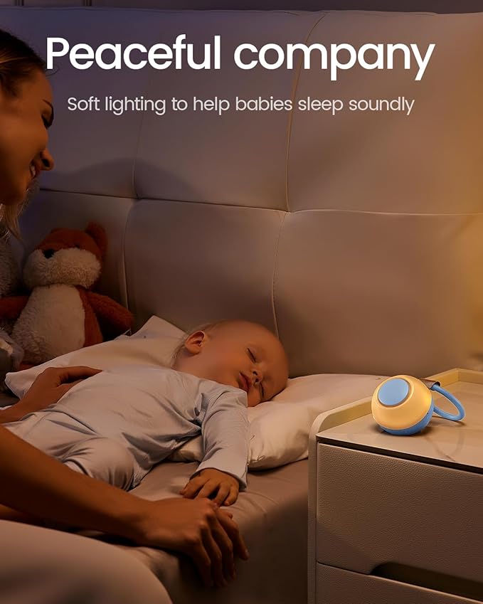 2025 Mom's Choice Awards, Portable Sound Machine for Baby Adult, Smart Cry Detection, 18 Soothing Sound, Bluetooth Rechargeable White Noise Machine for Home Office Travel, Nursery Light, Blue