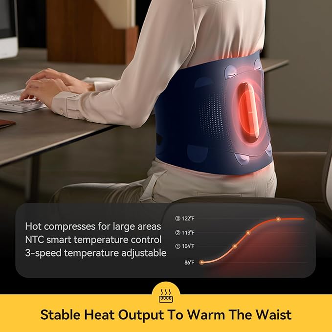 Deerma Heating Pad for Back,Christmas Gifts,Cordless Rechargeable Lower Back Heating Pad Muscle Relief Portable Heated Wearable Back Support Brace with Light Vibrating for Back Relief Period Cramps