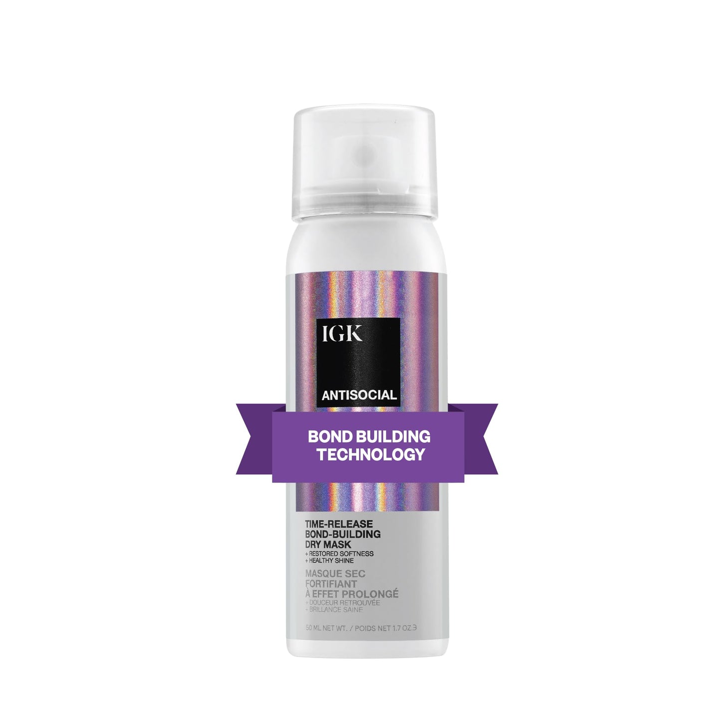 IGK Antisocial Travel Dry Hair Mask – Leave-in Overnight Mask | Hair Bond-Building Treatment for Dry Hair | Overnight Hydration & Shine | Repairs, Softens & Perfect for Extensions (1.7 oz)