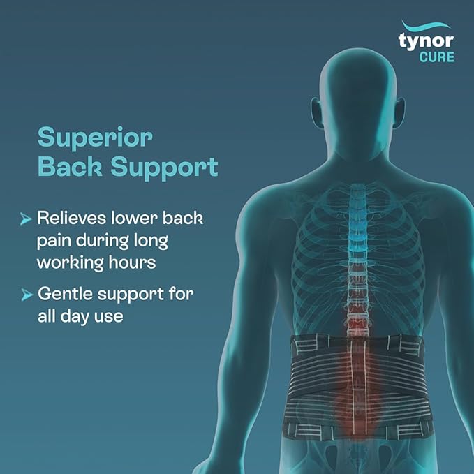 TYNOR Back Support Belt, Back Brace for Lower Back Pain,Breathable Lumbar Support Belt for Men & Women, Herniated Disc, Scoliosis & Lifting, Adjustable Straps with Lumbar Pad (XL, Premium Black)