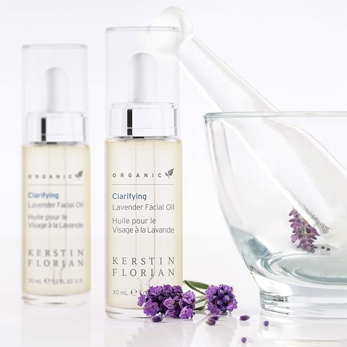 Kerstin Florian Organic Clarifying Lavender Facial Oil | Moisturizing Face Oil with Sea Buckthorn, Argan & Jojoba Oils for All Skin Types | 1 fl oz