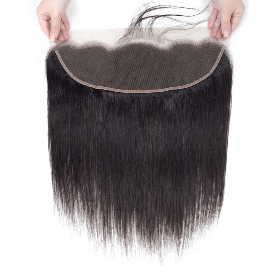 13x4 Lace Frontal Closure Straight Human Hair Ear to Ear HD Lace Frontal Closure Free Part Brazilian Straight Hair Extensions 150% Density Lace Frontal Human Hair Pre Plucked with Baby Hair 10 Inch