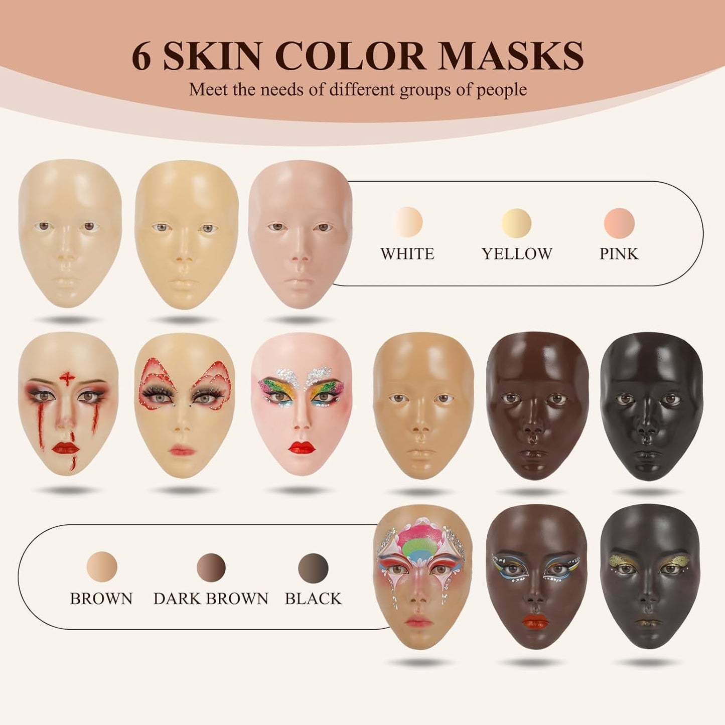 Practice Makeup Face, Face Painting Mannequin Head with Stand, 5D Reusable Silicone Makeup Face Practice, Mannequin Head for Makeup with Makeup Kit, Practice Face for Makeup Artist & Beginner, Pink