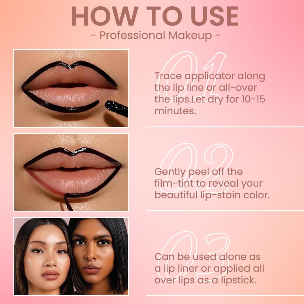 Matte Liquid Lip Stain Peel Off Lip Liner Tattoo - Dark Brown, Waterproof Smudge-Proof Lip Gloss, Long-Lasting Non-Stick Cup Formula, Natural Peel Off Design for All Skin Types 5