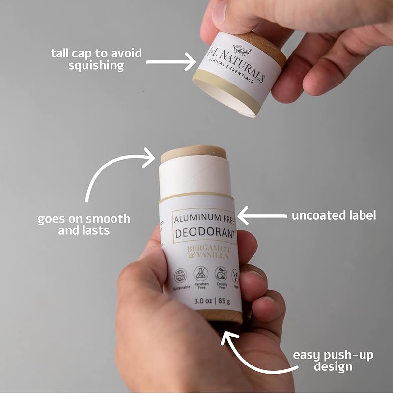 J&L Naturals Aluminum Free Deodorant for Men & Women | 100% Natural Ingredients With Coconut Oil, Shea Butter, & Essential Oils | Sustainable, Eco-Friendly (Bergamot & Vanilla, 3.0 Oz (Pack of 2))