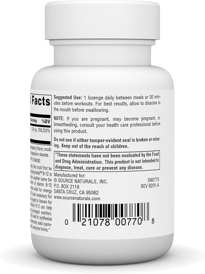 Source Naturals Dibencozide - Coenzymated B-12 Athletic Series, Quick Dissolving Dietary Supplement - 60 Lozenges