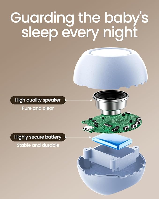 2025 Mom's Choice Awards, Portable Sound Machine for Baby Adult, Smart Cry Detection, 18 Soothing Sound, Bluetooth Rechargeable White Noise Machine for Home Office Travel, Nursery Light, Blue
