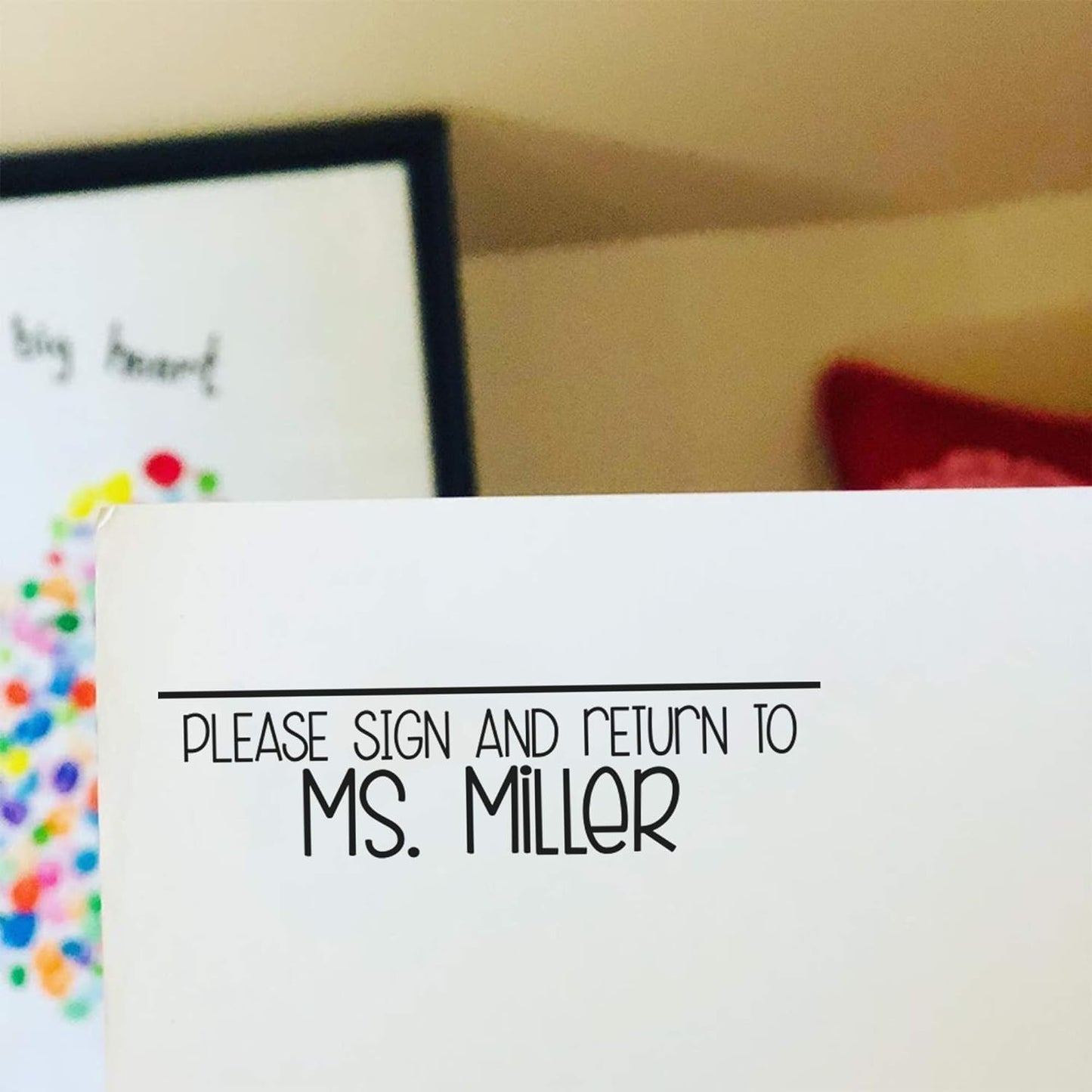 Custom Self-Inking Teacher Stamps | 49 Designs | Fun Phrases | Grading Made Easy | Classroom and Library Book Stamps (Please Sign and Return, Xtra Wide)