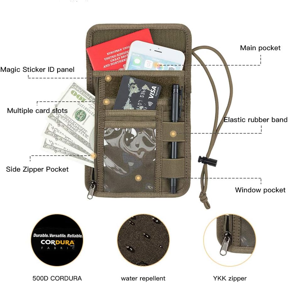 EXCELLENT ELITE SPANKER Passport Holder Nylon Neck Pouch RFID Blocking Travel Neck Wallet ID Card Organizer Pouch with Neck Lanyard(Ranger Green)