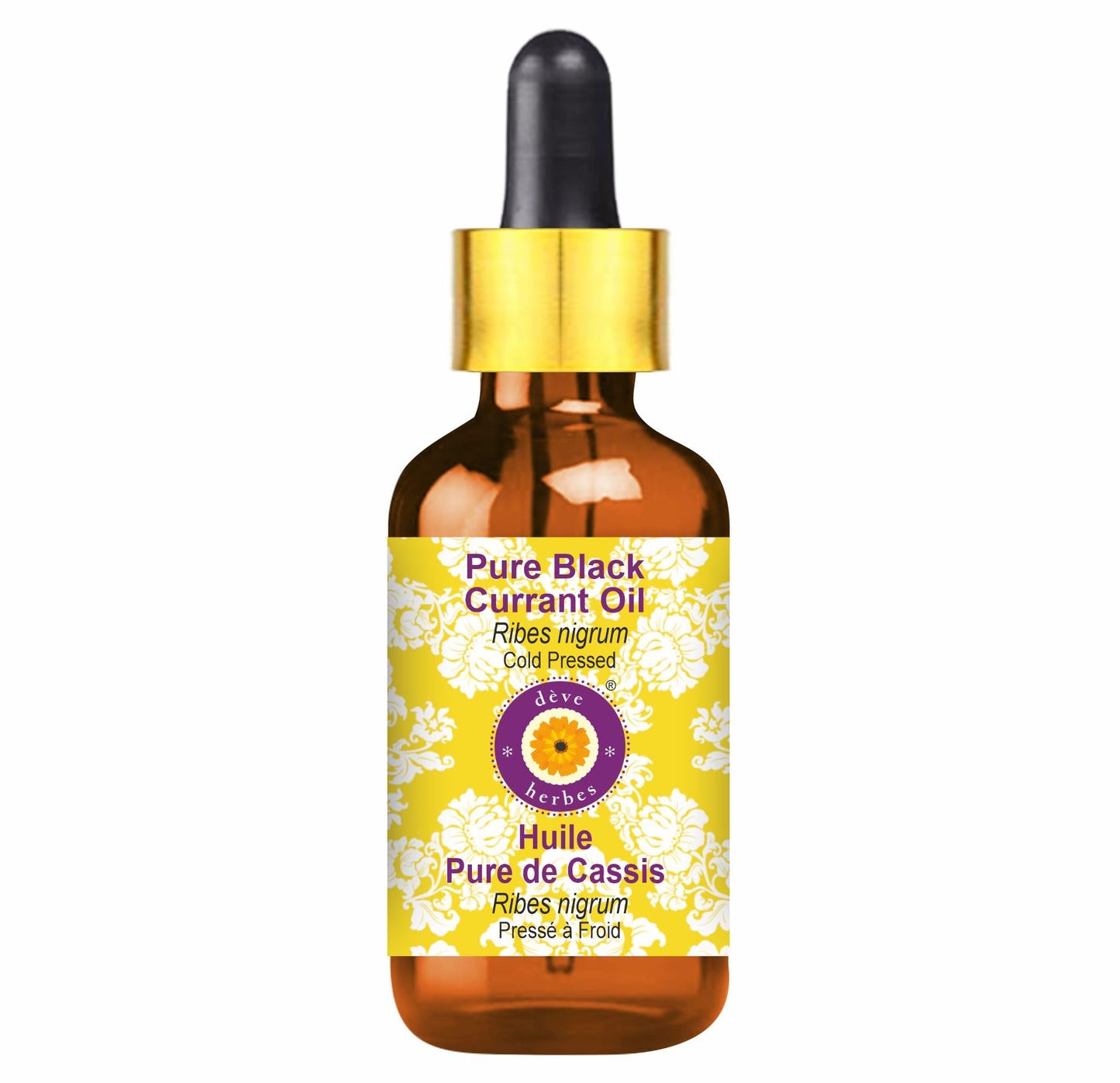 Deve Herbes Pure Black Currant Oil (Ribes nigrum) with Glass Dropper Natural Therapeutic Grade Cold Pressed 50ml (1.69 oz)