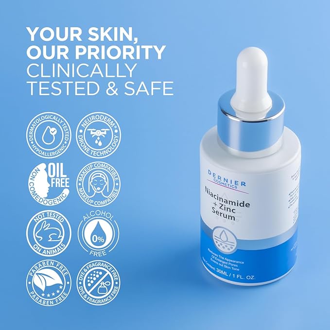 Dernier Niacinamide 10% + Zinc Serum Skin Care – Dark Spot Corrector & Hydrating Face Moisturizer – Beauty Products for Glowing Face – Pore Minimizer Even Skin Tone Sebum Regulator (1 fl oz)