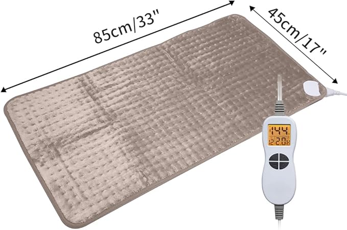 Ambershine 17''x33'' XXXL King Size Heating Pad with 12 Temperature Settings & 4 Auto-Off Countdown Timers, Pain Relief for Back/Neck/Shoulders/Abdomen/Legs, Christmas Gifts for mom dad (Light Tan)