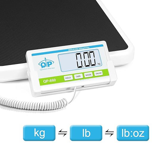 QP Medical Scale, 660lb x 10g/20g/50g High Accuracy Medical Grade Scale, Scale for Body Weight with Stainless Steel Platform, Digital Weight Scale, Switchable kg/oz/lb, Battery & AC Adapter Included