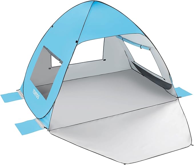 TOBTOS UPF 50+ Pop Up Beach Tent, Easy Set Up Beach Umbrella, Sun Shelter for 2-3 People UV Protection Portable Sunshade, Baby Canopy Cabana, Lightweight with Carry Bag