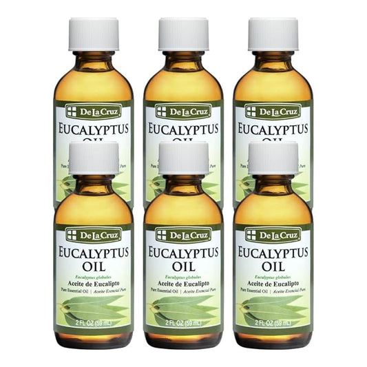 De La Cruz Eucalyptus Essential Oil Aromatherapy for Diffuser or Humidifier 100% Pure Steam Distilled Eucalyptus Globulus - 2 Fl Oz (Pack of 6)