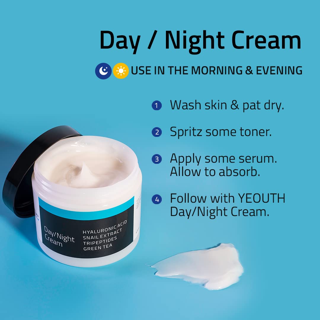 YEOUTH Day Night Face Moisturizer with Hyaluronic Acid, Snail Mucin Cream and Copper Tripeptide, Hydrating Fragrance Free Moisturizer, Face Cream for Women and Men 2oz