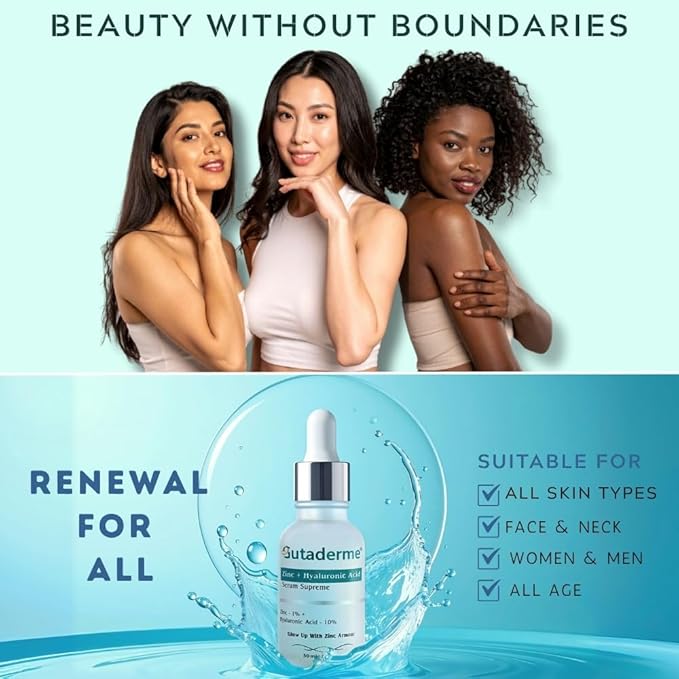 Zinc 1% + Hyaluronic Acid 10% - Advanced Anti-Aging Serum for Face -Balance Oily Skin, Minimizes Pores & Smooths Fine Lines - Deep Hydration Serum for All Skin Types - 1 Fl Oz