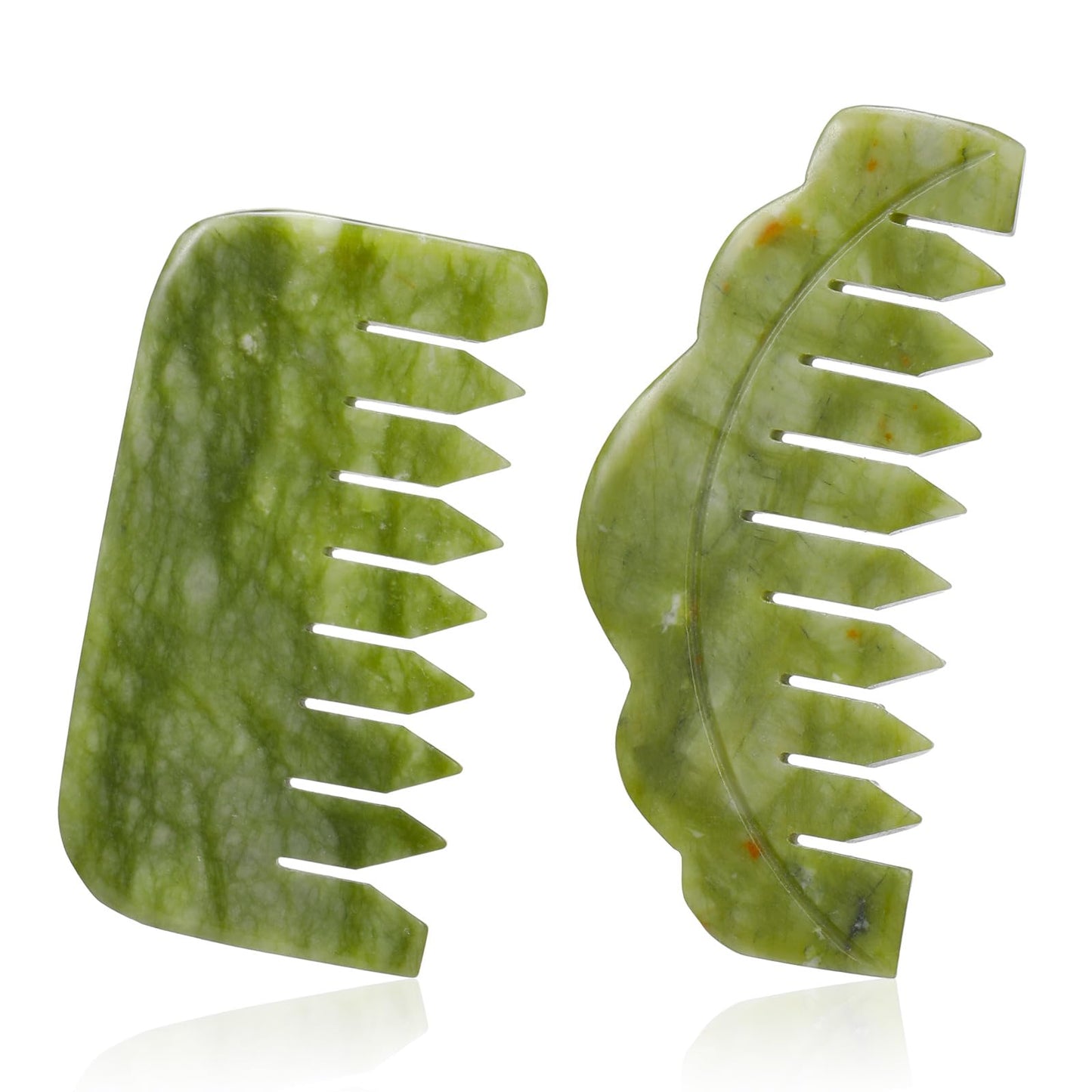 Geiserailie 2 Pieces Jade Combs Massage Stone Hair Gua Sha Scraping Scalp Comb Facial Massage Tool Multifunctional Handheld Head Tools Head Caring Therapy Mother's Day Gift(Stylish Style)