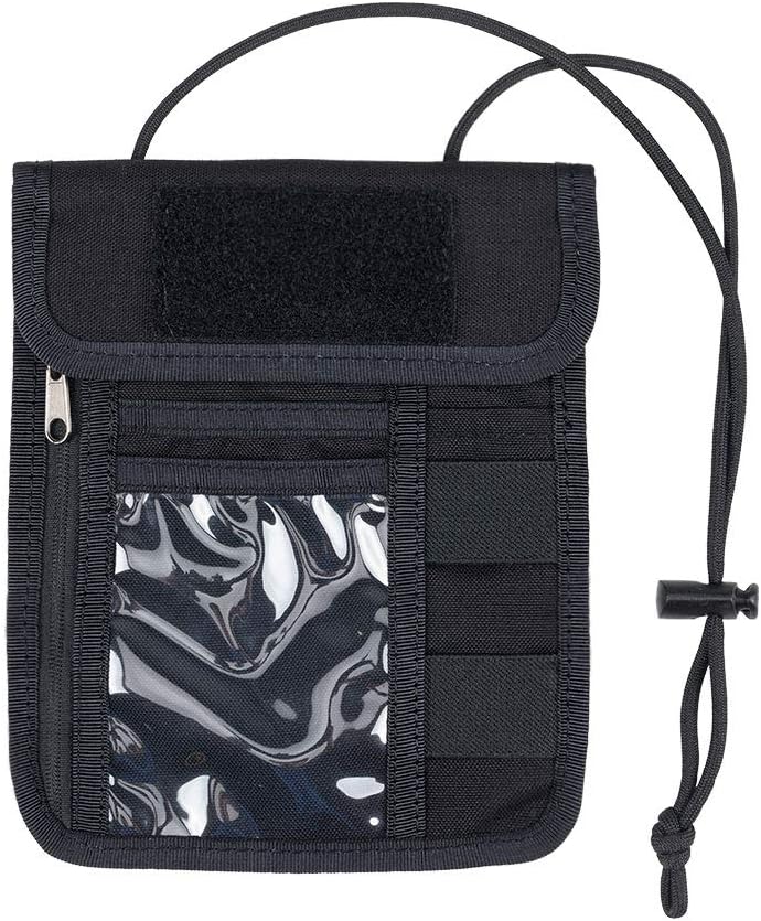 EXCELLENT ELITE SPANKER Passport Holder Nylon Neck Pouch RFID Blocking Travel Neck Wallet ID Card Organizer Pouch with Neck Lanyard(Black)