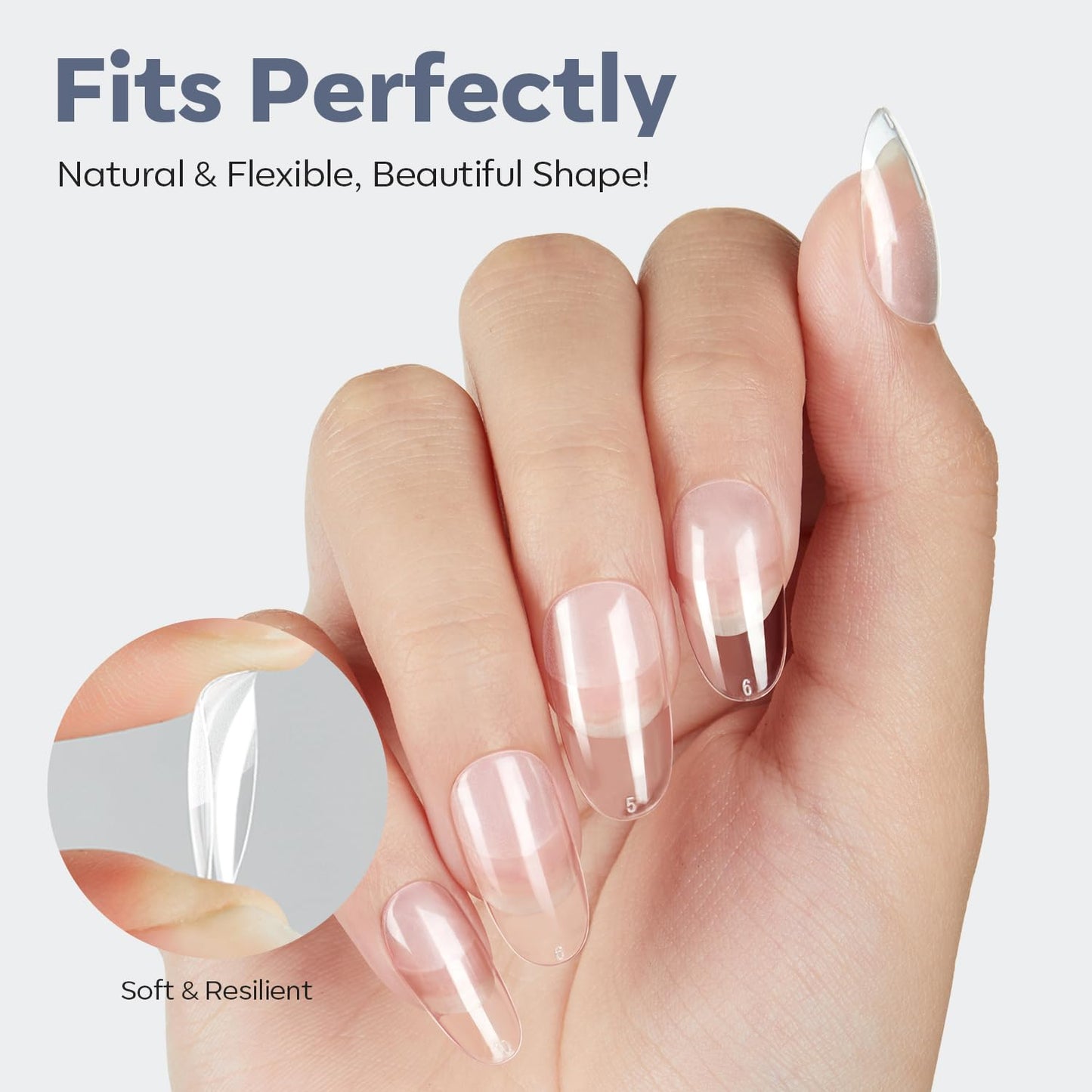 Modelones Medium Round Oval Fake Nail Tips - 510Pcs Gel Tips Pre-shaped Half Matte Full Cover Clear Acrylic Gel Kit False Press on Nails for Extension DIY Salon 15Sizes