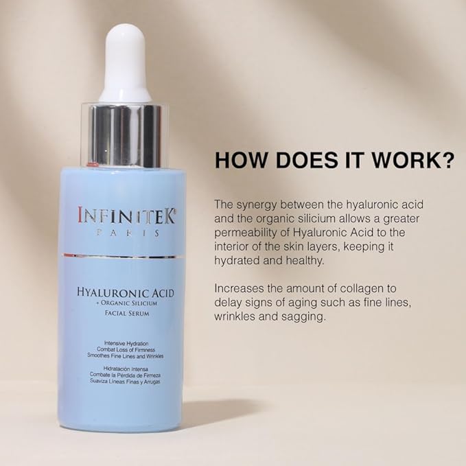 Infinitek Paris Skin Care Organic Facial Hyaluronic Acid Serum - 1 Fl Oz, Hydrating Face Serum - Premium Anti-Aging Moisturizer Hyaluronic Acid with Organic Silicon for Radiant Skin
