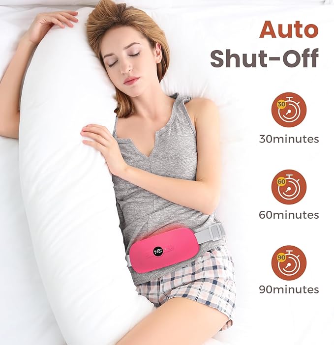 NOWWISH Heating Pad for Period Cramps Pain Relief, Portable Electric Cordless Menstrual Heating Pad Rechargeable with 6 Heat Levels and 6 Massage Modes, College Dorm Room Essentials for Girls, Red