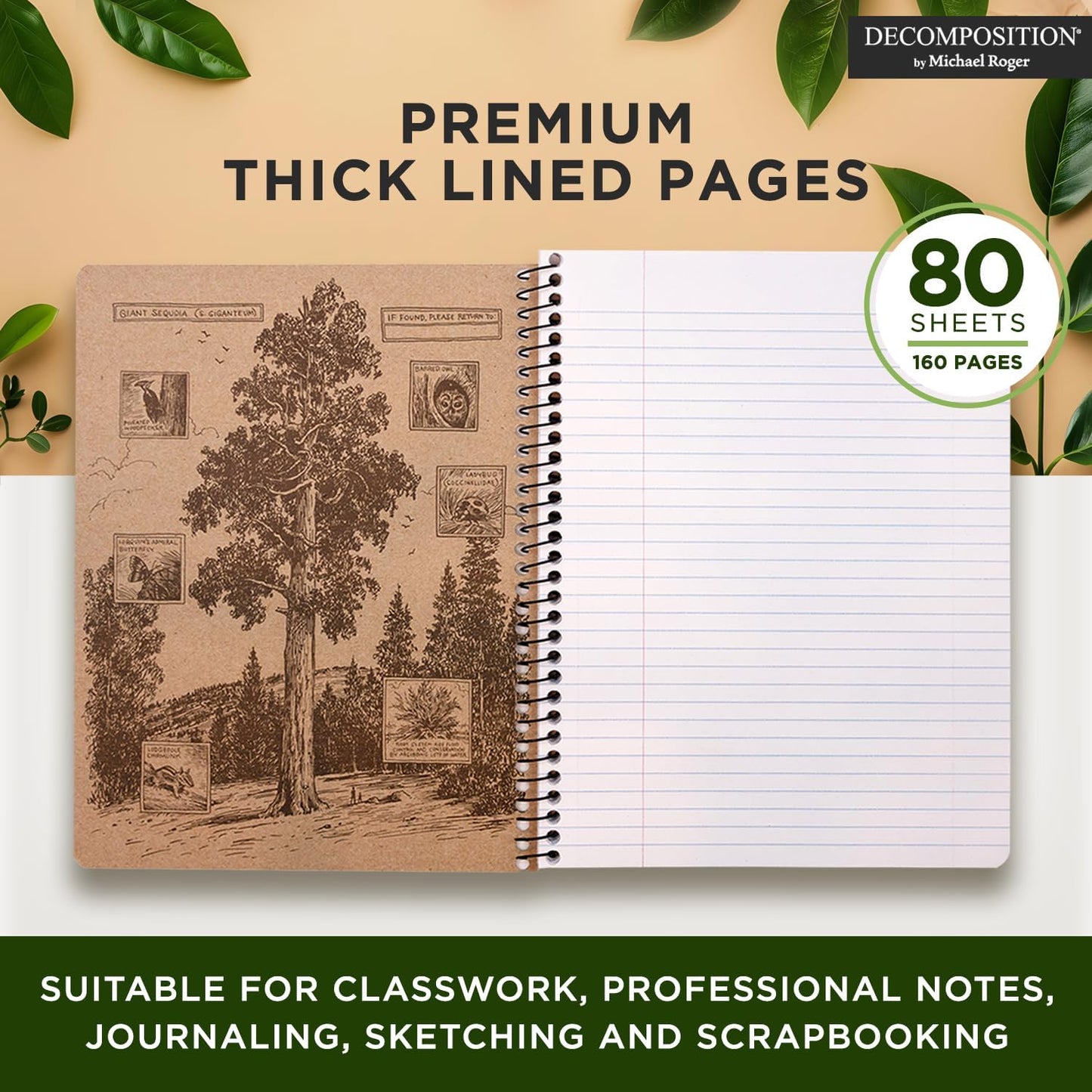 Decomposition Gardening Gnomes College Ruled Spiral Notebook - 9.75 x 7.5 Journal with 160 Lined Pages - 100% Recycled Paper - Cute Notebooks for School Supplies, Home & Office - Made in USA