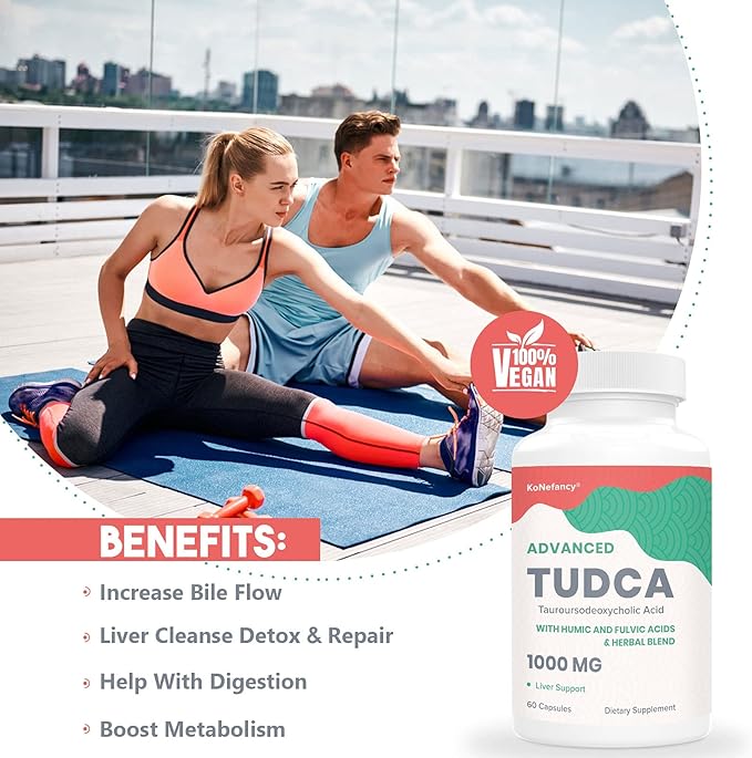 TUDCA Liver Supplements 1000 mg-Bile Salts for Liver Cleanse Detox-Milk Thistle Herbal Blend with Fulvic and Humic Acid for Liver,Digestive Health,60 Vegan Capsules