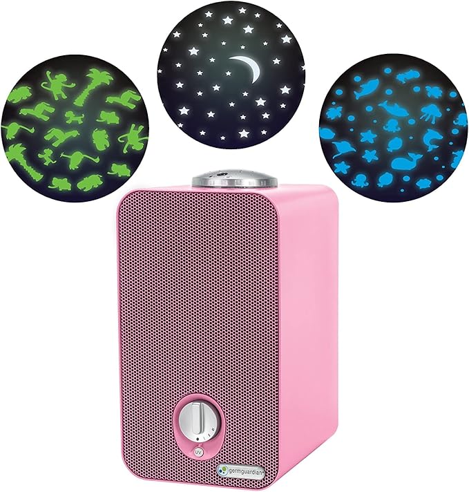 GermGuardian Air Purifier for Home with HEPA Pure Filter, Night Light Projector, UV-C Light Helps Reduce Germs, Removes 99.97% of Pollutants, Rooms up to 263 Sq. Ft., 11", Pink, AC4150PCA