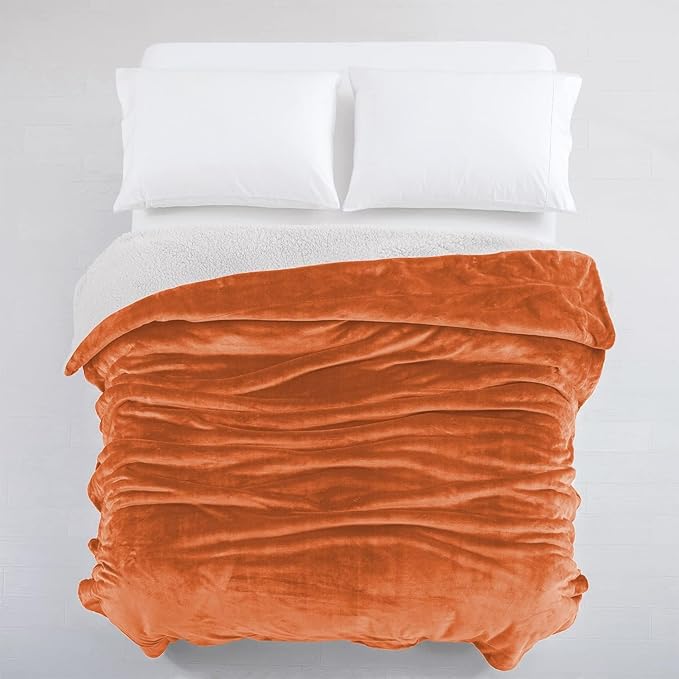 IR Imperial Rooms Rust Sherpa Fleece Throw Blanket for Bed - Wholesale Bulk Pack of 16 Sherpa Blankets - Soft Fluffy Throw Blankets for Hotels, Guest Bedroom, 50x60 Inches