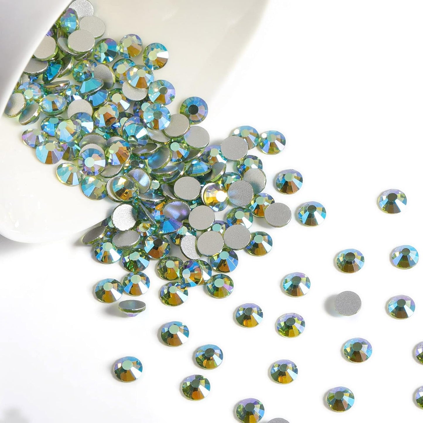 Beadsland 1440 Pieces Flat Back Crystal Rhinestones Round Gems,Peridot AB,SS8,2.3-2.5mm