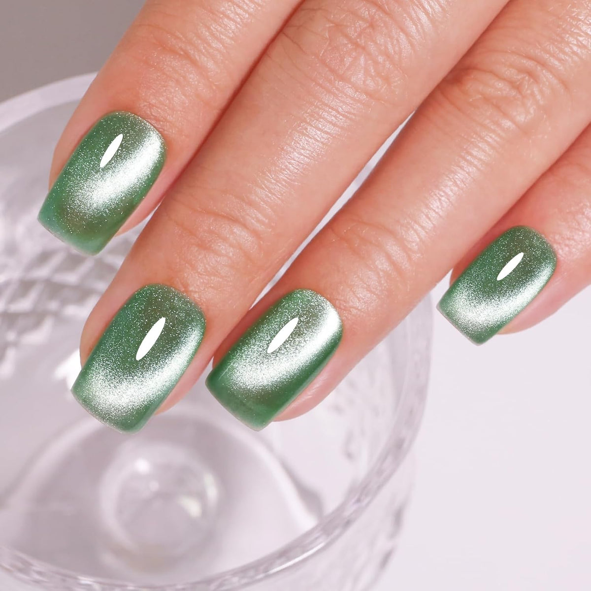 Imtiti Cat Eye Gel Nail Polish, Spring Green Holographic Magnetic Crystal Nail Gel Polish With Magnet Glittery Galaxy Spring Summer Kit Soak Off UV Led 10ML