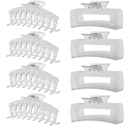 Clear Hair Clips for Women -8 Pack 4.3 Inch Large Hair Claw Clips for Women Thin Thick Curly Hair, Big Matte Banana Clips,Strong Hold jaw clips
