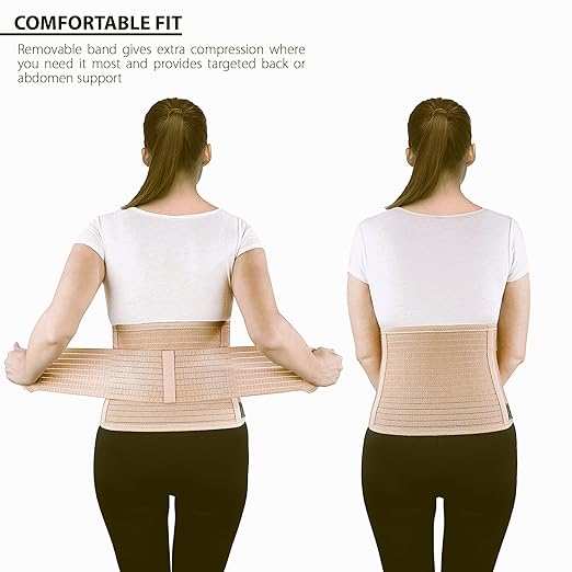 ORTONYX Ergonomic Abdominal Binder Waist and Lower Back Support Belt, Back Brace for Women & Men - Breathable, Elastic, With Extra Band - Beige L/XL