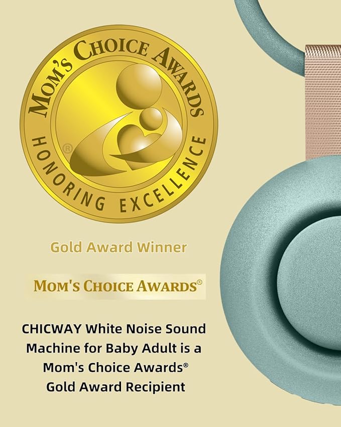 2025 Mom's Choice Awards, Portable Sound Machine for Baby Adult, Smart Cry Detection, 18 Soothing Sound, Bluetooth Rechargeable White Noise Machine for Home Office Travel, Nursery Light, Cyan
